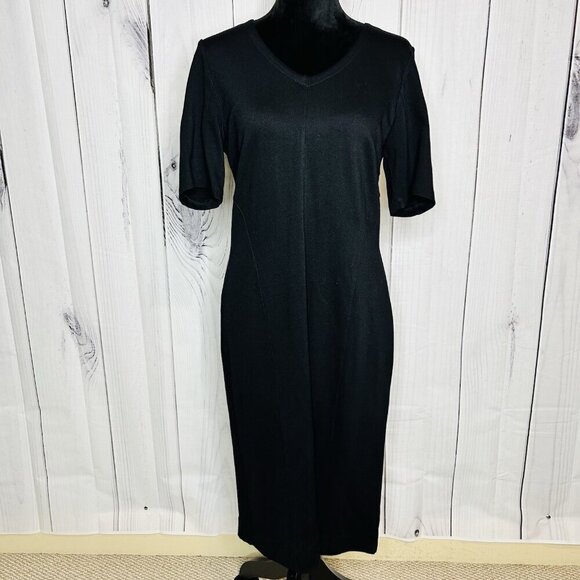 NWT Cabi Claire Dress V-Neck Ponte Short Sleeve Sheath Black Sz 10 NEW - Picture 1 of 12